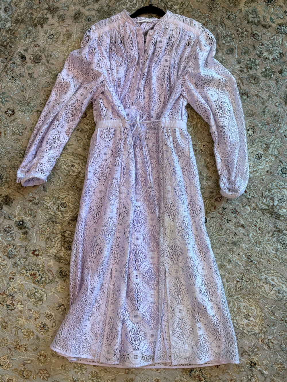 Jil Sander Lavender Lace Long-Sleeve Midi Dress FR36